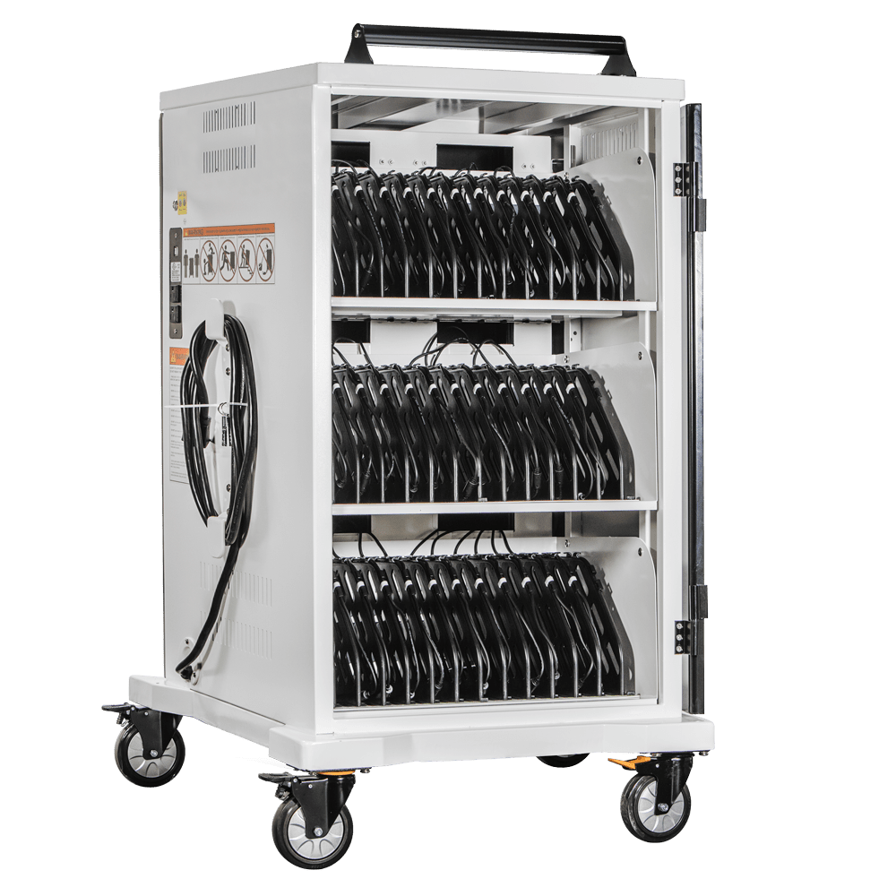 36 bay mobile rolling charge cart for electronic devices like ipads, tablets, notebooks, laptops