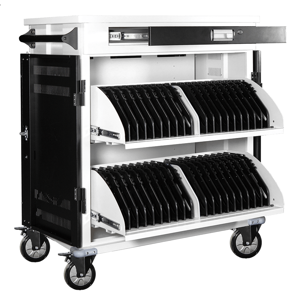40 bay smart charging and securing rolling cart for ipads, tablets, mobile phones, laptops